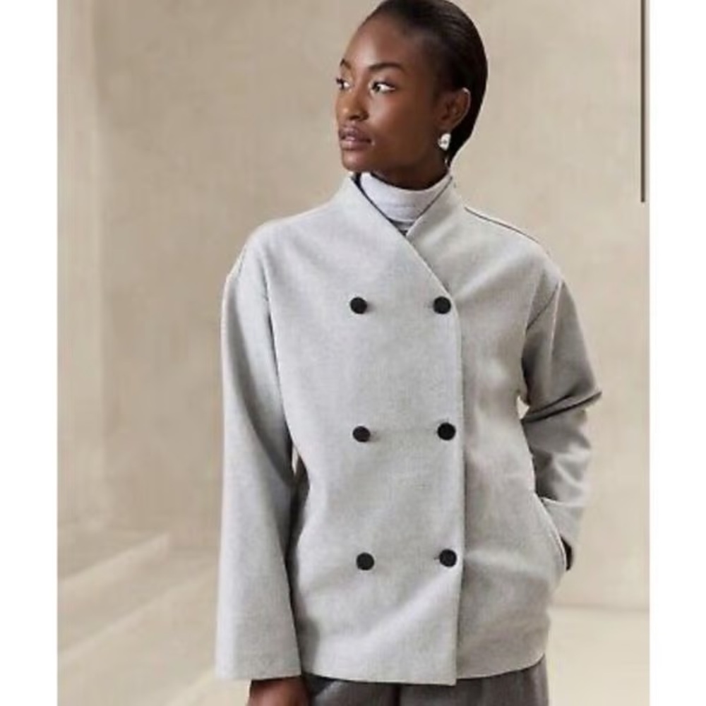 NWOT Banana Republic Melton Double-Breasted Gray Jacket
